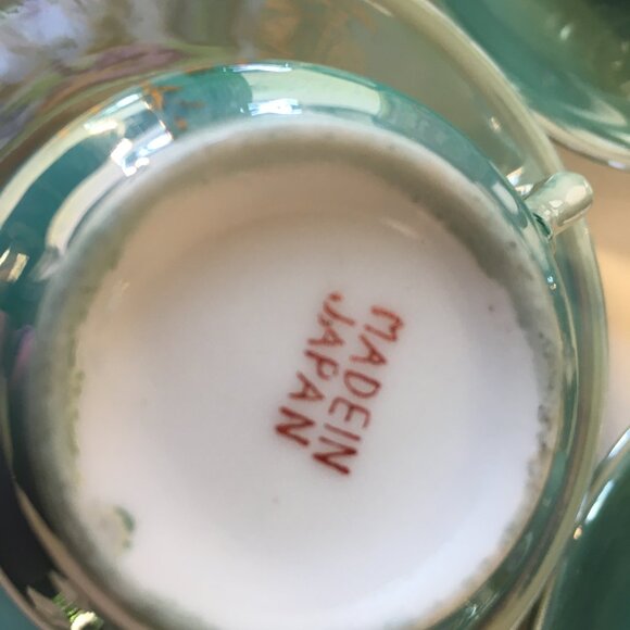 Vintage Victorian Couple Iridescent Porcelain Tea Set Luster Japan Blue Teapot - Picture 8 of 16